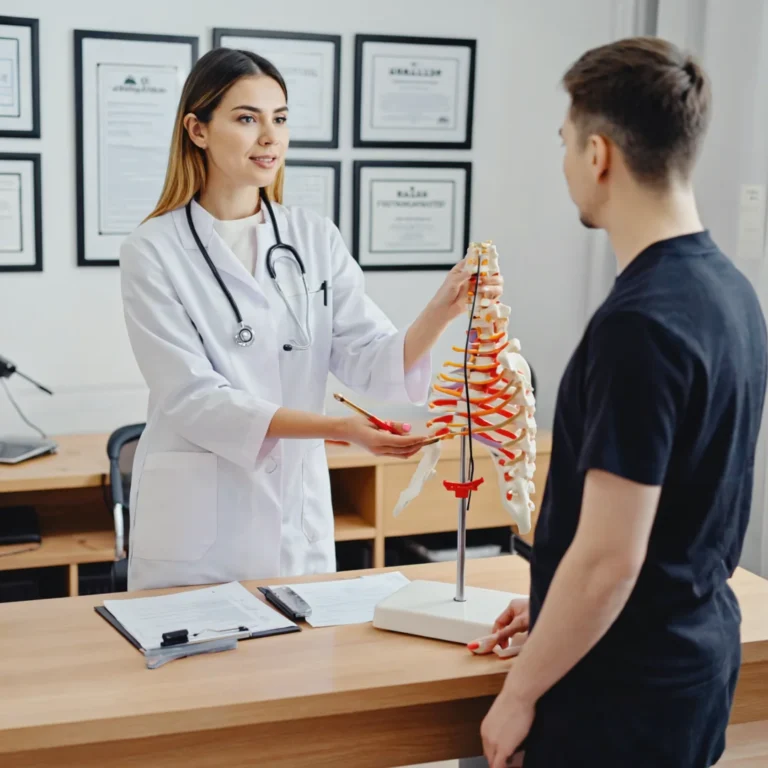 Chiropractic adjustment cost without insurance: chiropractor explaining care to a patient