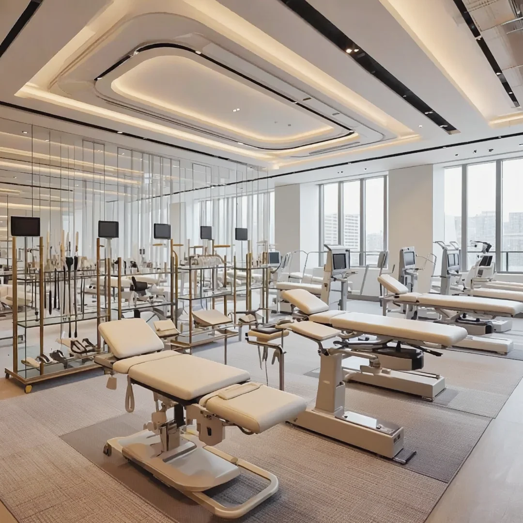 Modern chiropractic treatment equipment in a clinic showroom for spinal decompression marketing
