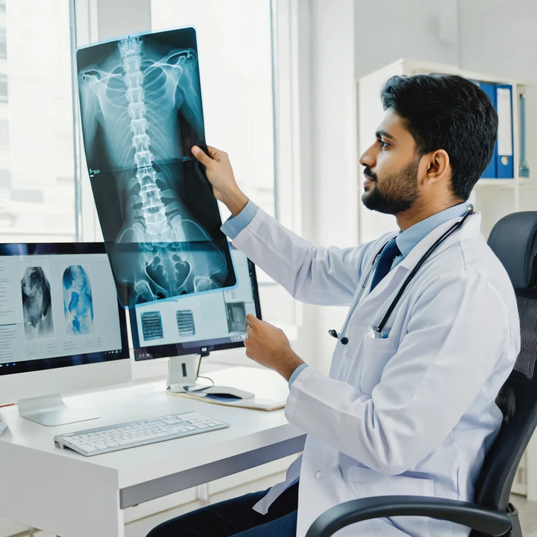 Chiropractic for a pinched nerve: spine x-ray showing nerve compression